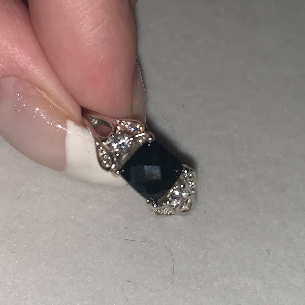 NVC 925 Sterling Silver Ring With Black & Clear Gems Size 6